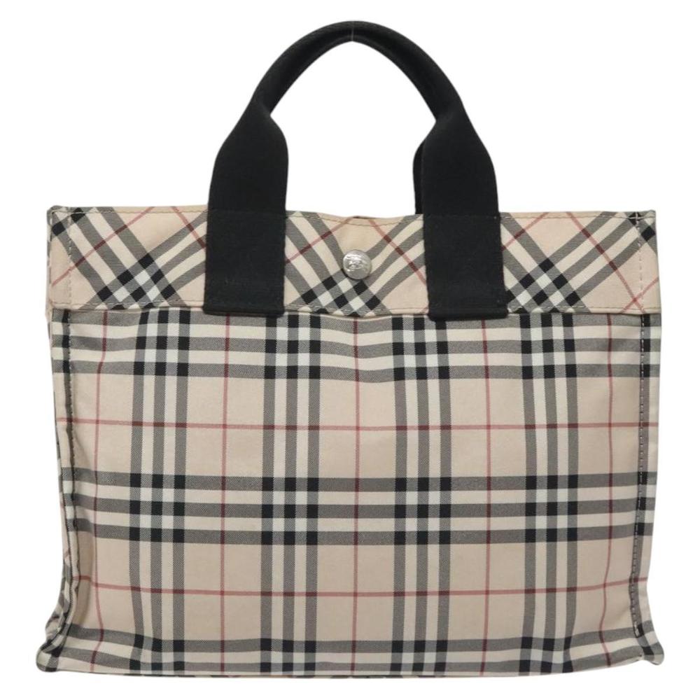 BURBERRY Nova Check Blue Label Hand Bag Nylon Beige Silver Auth kk500 - Picture 2 of 16